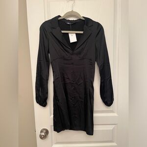 Black silky Zara shirt style dress never worn
